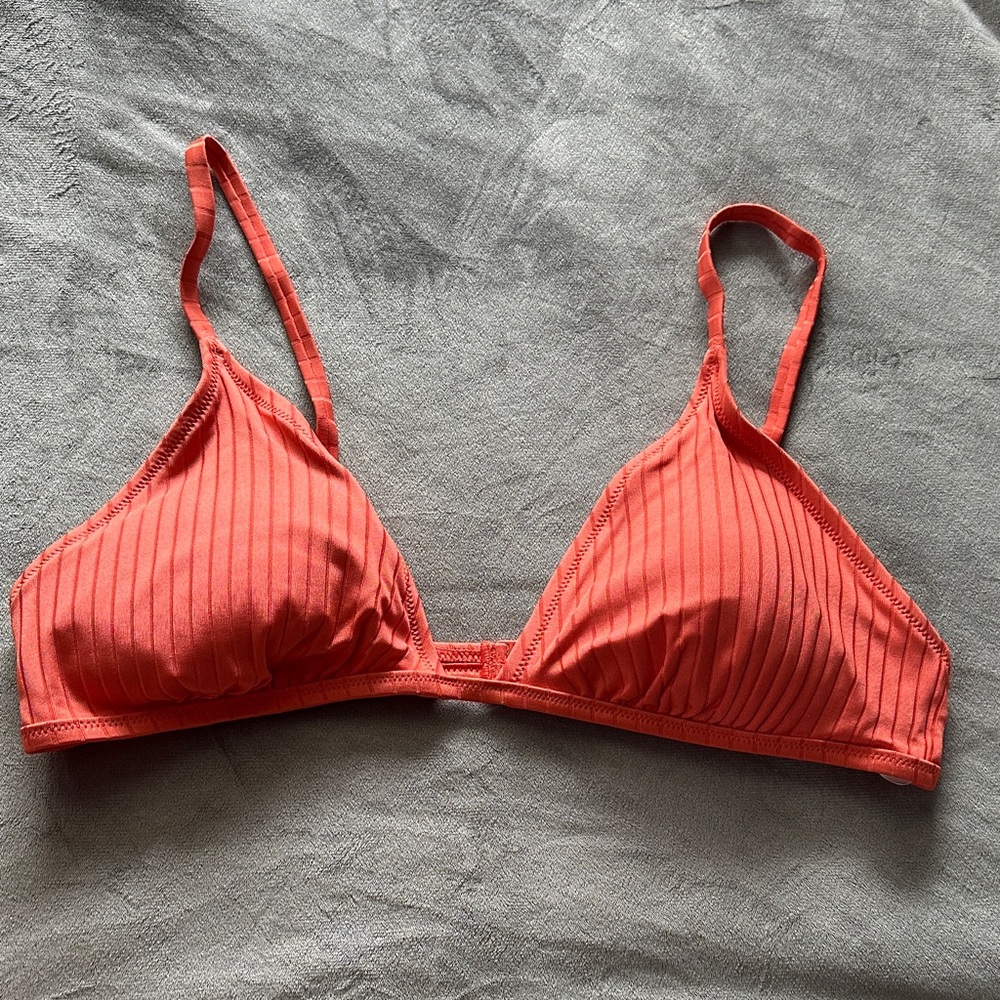 Aerie Coral Striped Triangle Bathing Suit XL